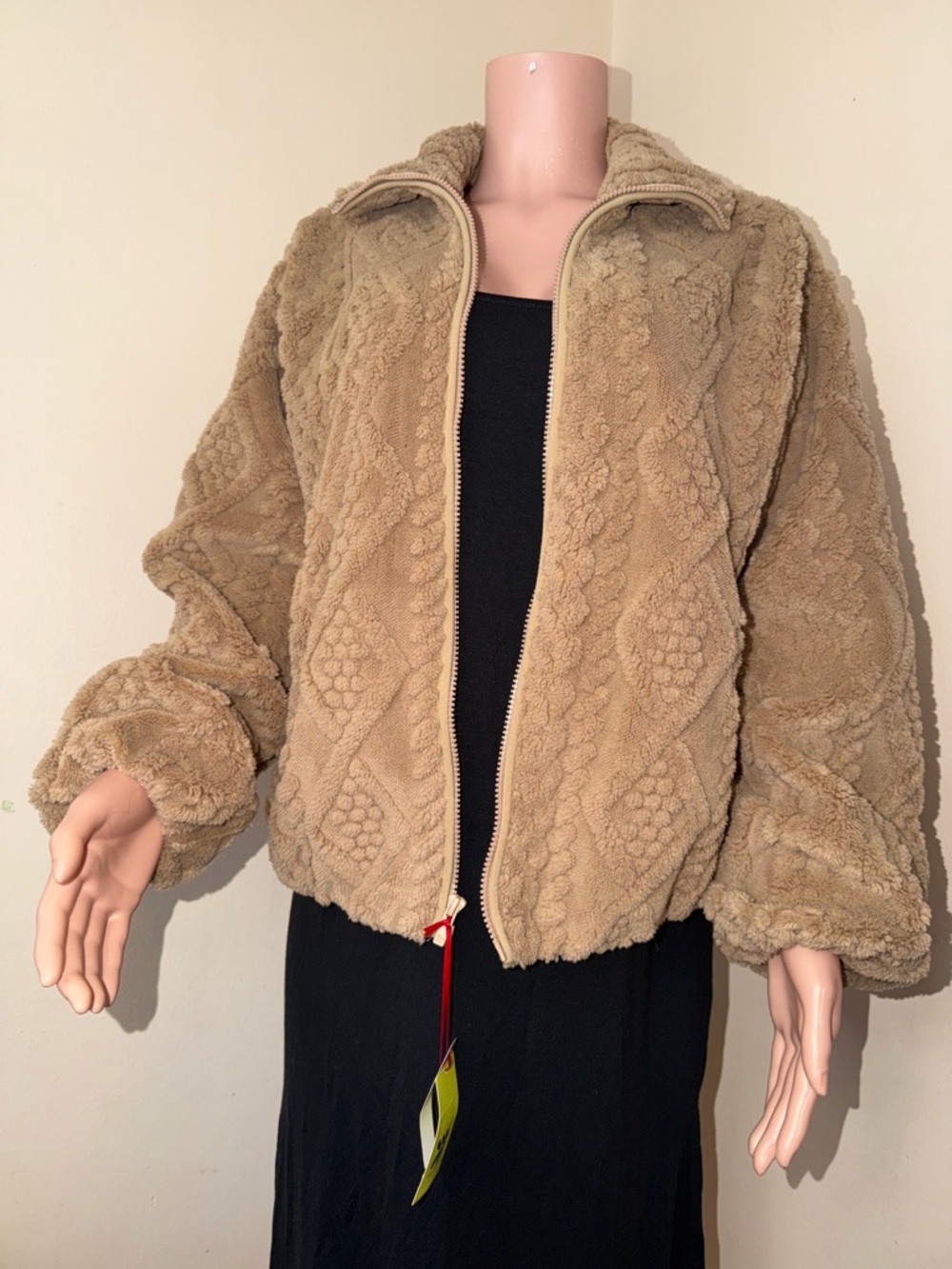 all in motion Women's Tan Plush Sherpa Zip-Up Jacket